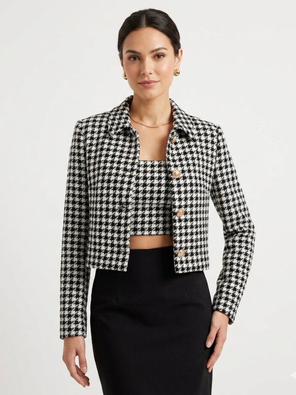 NWOT JASON WU BLACK WHITE HOUNDSTOOTH TWEED SEQUIN CROP TOP AND BLAZER COORD SET